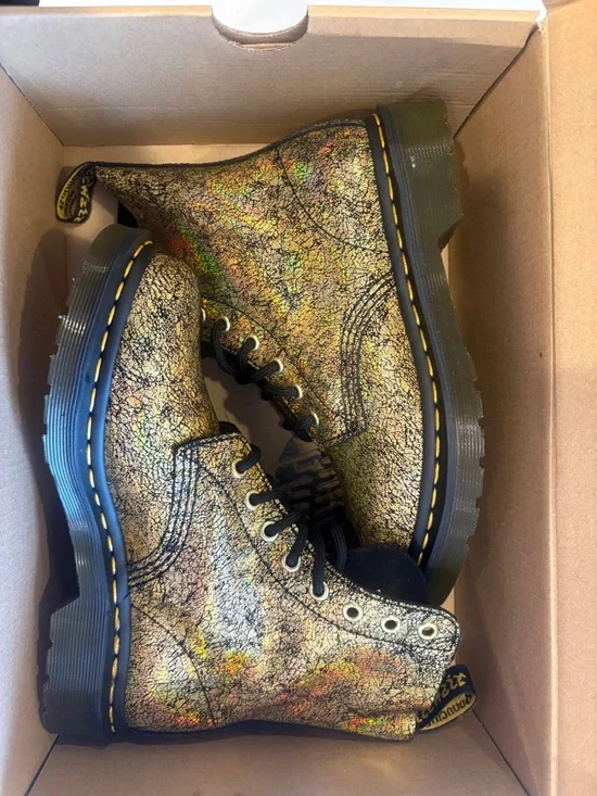 Dr. Martens Iridescent Gold Crackle Combat Boots - Picture 5 of 7